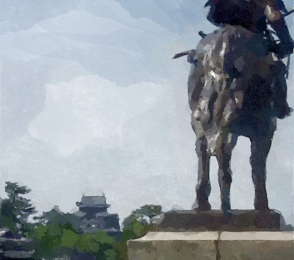 20150517松江城を望む松平直政公像/水彩画