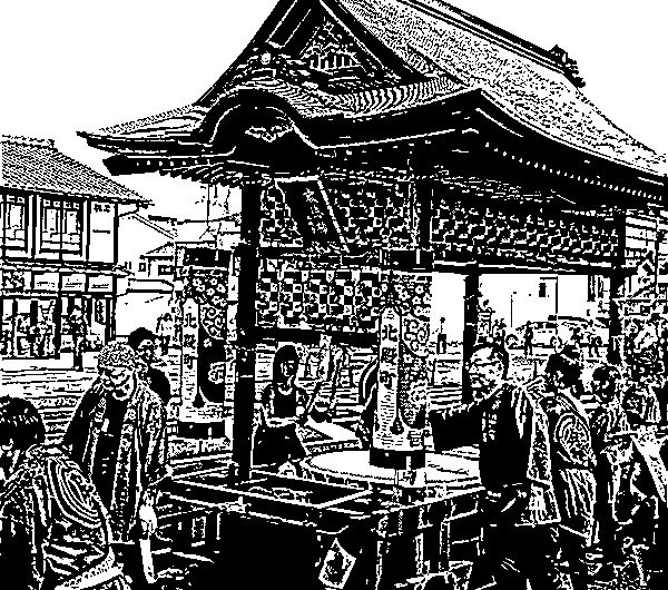 【絵画調No138】松江鼕行列、北殿町の鼕宮/インク画